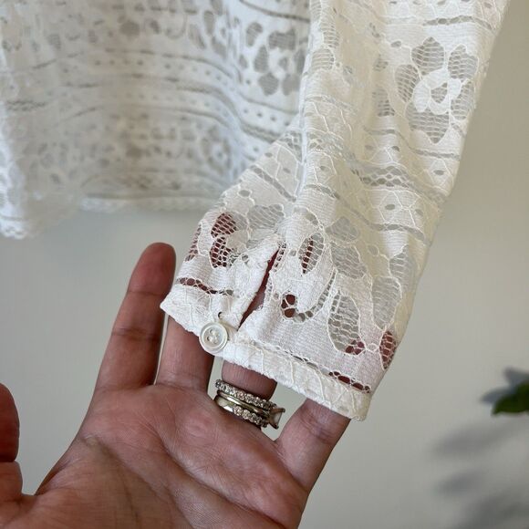 Sandro Paris Hamia White Floral Lace Blouse High Neck Quiet Luxury Size 1/Small - Picture 10 of 16